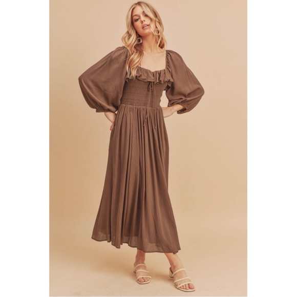 Elegant Brown Midi Dress - Picture 4 of 11